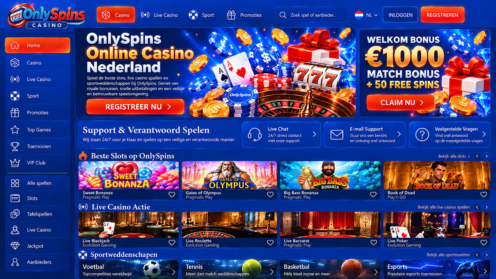 OnlySpins Casino Nederland: Slots, Live Casino en Betaalopties image 3